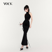 暗黑十字架圣诞挂脖连衣裙修身 VOCK 致命撩 鱼尾包臀长裙生日礼裙