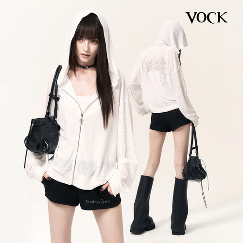 VOCK 天使羽翼 辣妹松弛街头宽松开衫连帽卫衣休闲短裤子两件套装