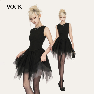 千金风蓬蓬裙连衣裙 情人节不规则网纱收腰圆领无袖 VOCK 坠梦芭蕾