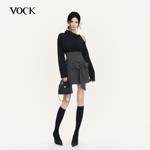 VOCK 千金特调 法式复古蝴蝶结拼接波点露肩修身显瘦衬衫连衣裙子