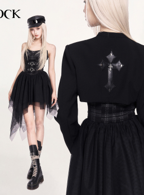 VOCK 反叛乐队 摇滚轻亚感年会不规则网纱蓬蓬连衣裙十字架短外套