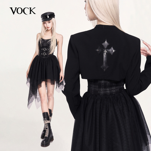 VOCK 摇滚轻亚感年会不规则网纱蓬蓬连衣裙十字架短外套 反叛乐队