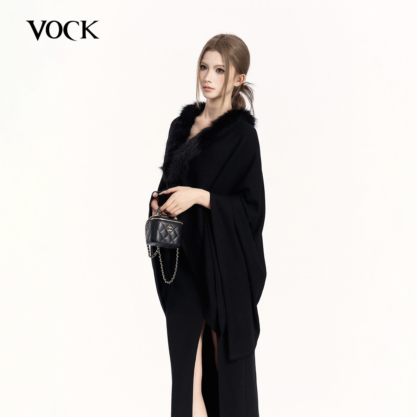 VOCK 曼妙缱绻 秋冬气质不规则宽松显瘦麻花针织开衫披肩外搭斗篷