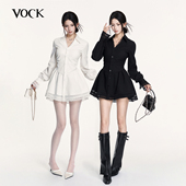 夜幕浅奏 法式 风浪漫重工拼接蕾丝褶皱收腰衬衫 VOCK 裙子两件套装