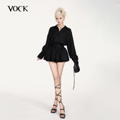 短裙两件套装 VOCK 系带收腰显瘦长袖 衬衫 南法假日 松弛感慵懒法式