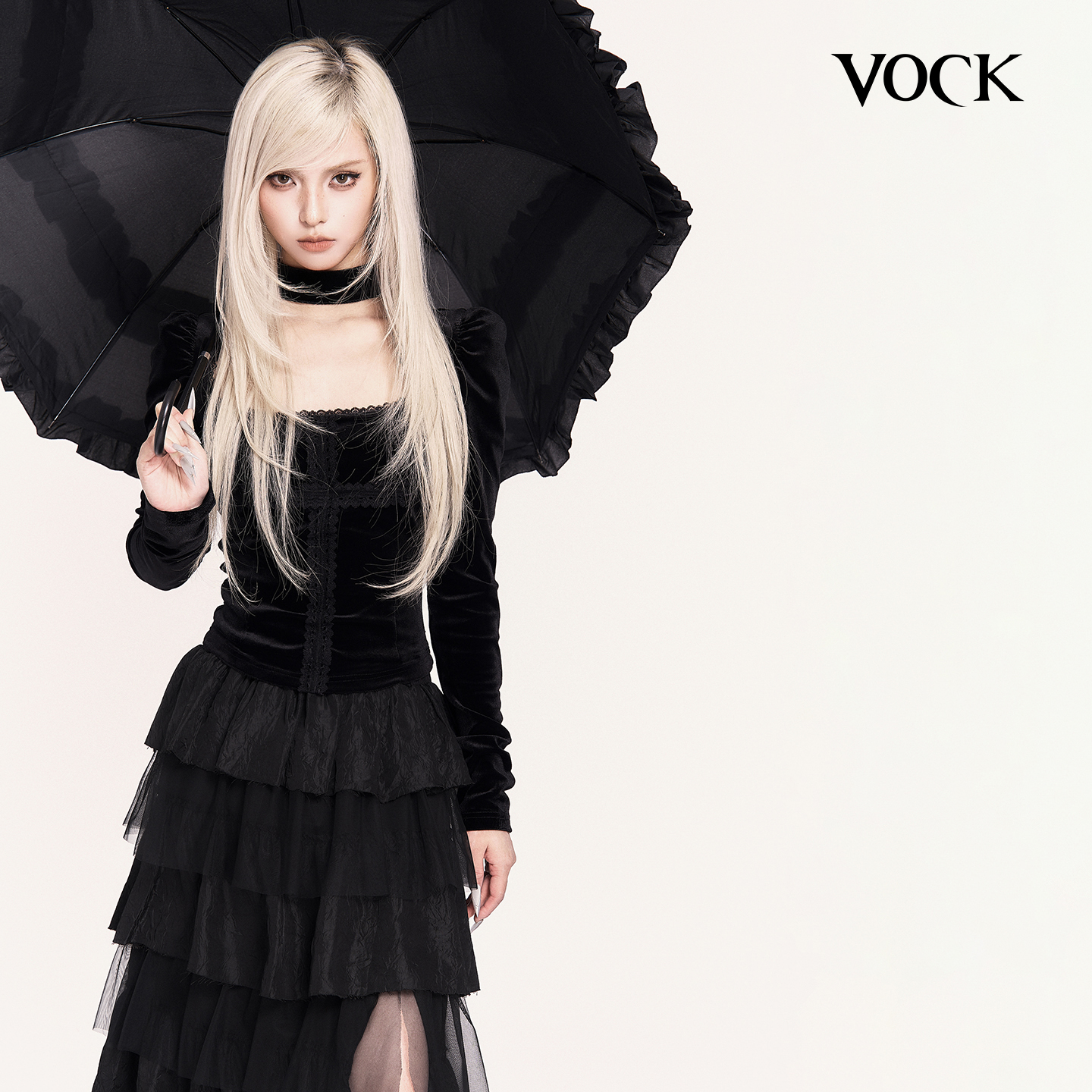 VOCK 暗里着迷 暗黑哥特蕾丝拼接十字架泡泡袖方领打底上衣内搭冬