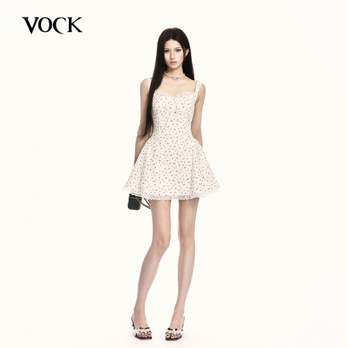 VOCK 白昼玫瑰 浪漫纯欲氛围感碎花裙温柔收腰显瘦无袖吊带连衣裙