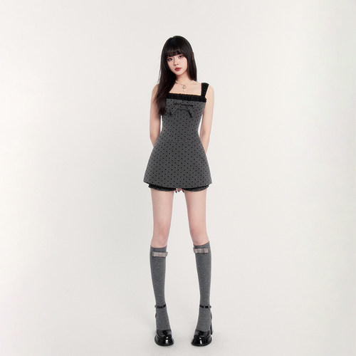 VOCK 零碎岛屿 波点收腰显瘦超短裙Miu系千金少女两件套装连衣裙