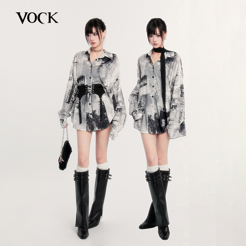VOCK 胶片滤镜 经典时髦休闲宽松画报衬衣上衣女气质高级丝巾衬衫