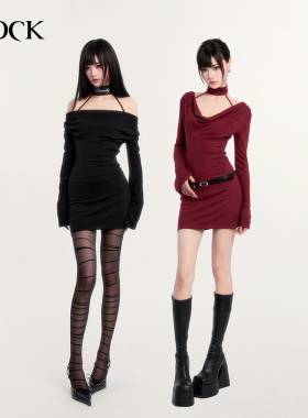 VOCK 暗黑缪斯 性感辣妹新年荡领项圈连衣裙修身显瘦弹力包臀裙子