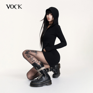 显瘦打底裙包臀短裙子 暗黑色辣妹印花连帽卫衣裙修身 VOCK 狩猎者