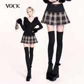 VOCK 涩谷辣妹 日系复古百搭假两件百褶裙子拼接格子显瘦半裙短裙