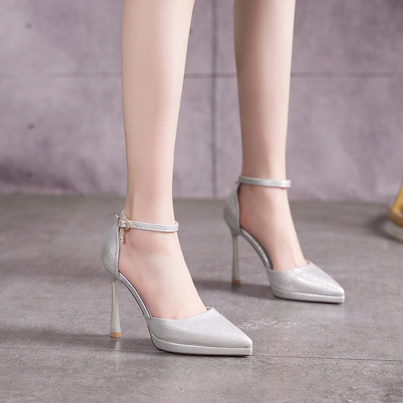 防水台中空一字扣带凉鞋尖头高跟鞋2024夏季新款细跟性感百搭单鞋,女鞋,一字带凉鞋,淘宝优惠券,粉丝福利购,淘宝优惠卷