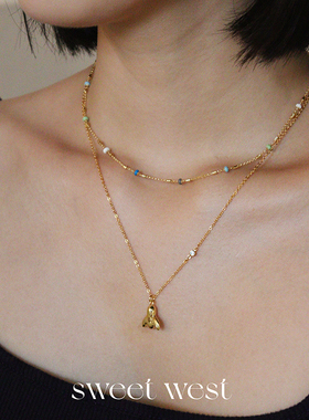 蓝色滴油满天星锁骨链人鱼项链