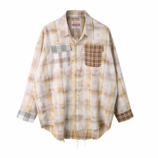 reveal sense 格纹会议拼接做旧破坏衬衫