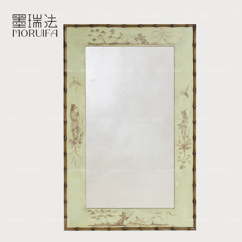 墨瑞法式中国风chinoiserie实木镜中古风装饰镜设计师镜子玄关镜