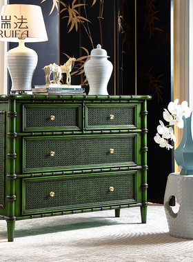 美式实木复古玄关柜法式卧室五斗柜设计师斗柜中古阳台柜子餐边柜