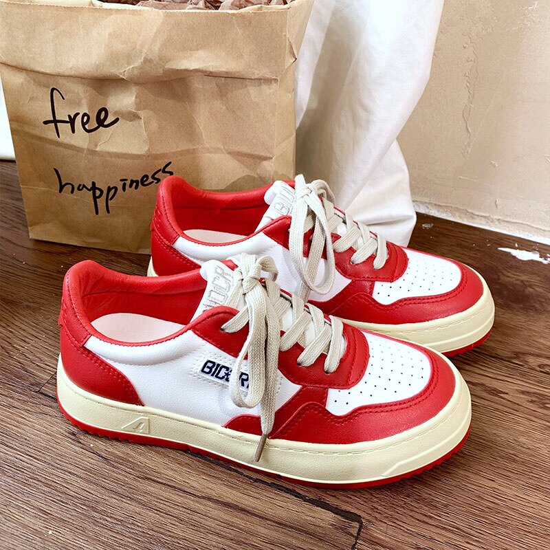 高街鞋子女熊猫鞋百搭小众原创国潮女鞋红色板鞋厚底大红色运动鞋