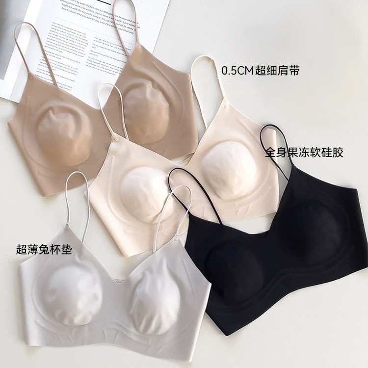 粉底液细肩带文胸女夏季新款超薄兔耳杯大胸显小透气无痕内衣胸罩