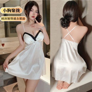 性感睡衣女聚拢胸垫内衣纯欲缎面雪纺睡裙诱惑交叉吊带家居服套装