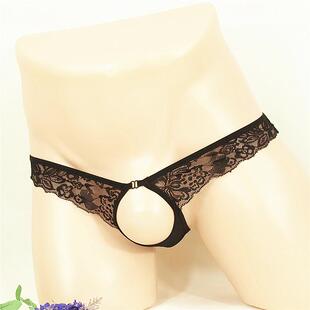 性感低腰男士镂空丁字内裤大码蕾丝内裤火辣情调透视丁字裤男T裤