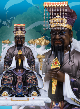 酆都大帝汉白玉实心桌面供奉摆件