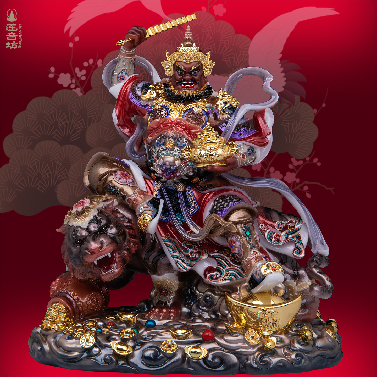 汉白玉赵公明神像武财神赵元帅赵玄坛家用供奉公司办公室桌面摆件
