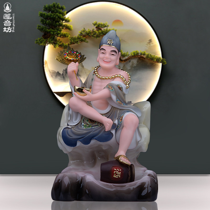 坐山济公汉白玉神像喝酒李修缘济道和尚降龙罗汉人物居家摆件