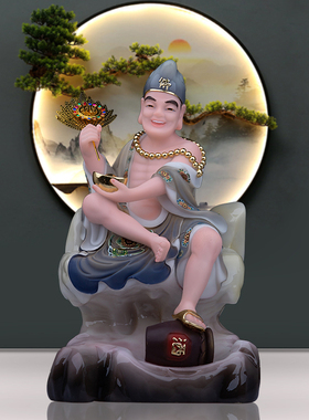 坐山济公汉白玉神像喝酒李修缘济道和尚降龙罗汉人物居家摆件