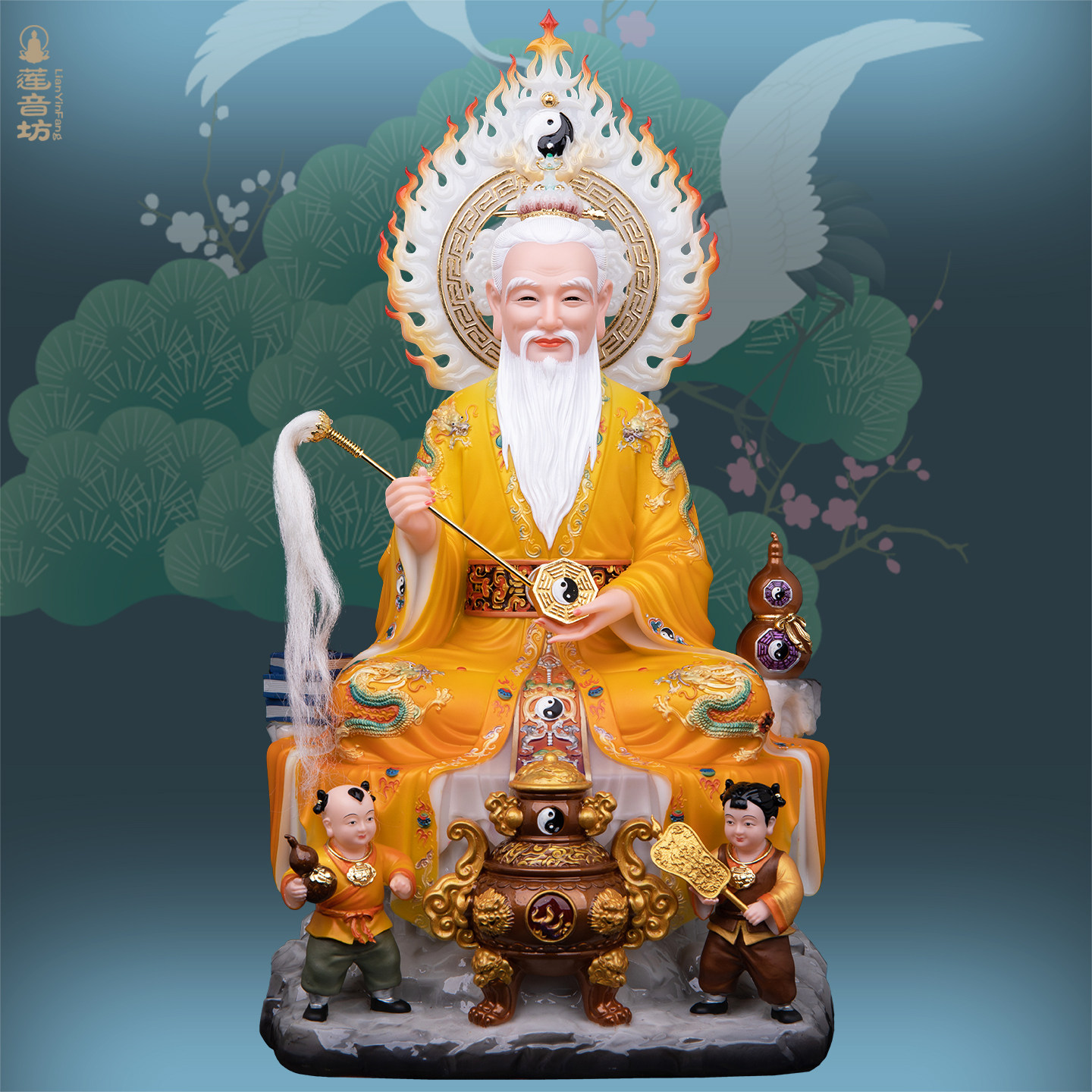 汉白玉彩绘炼丹太上老君神像