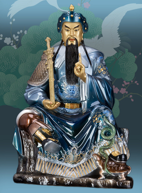 铜彩绘玄天上帝神像装饰摆件