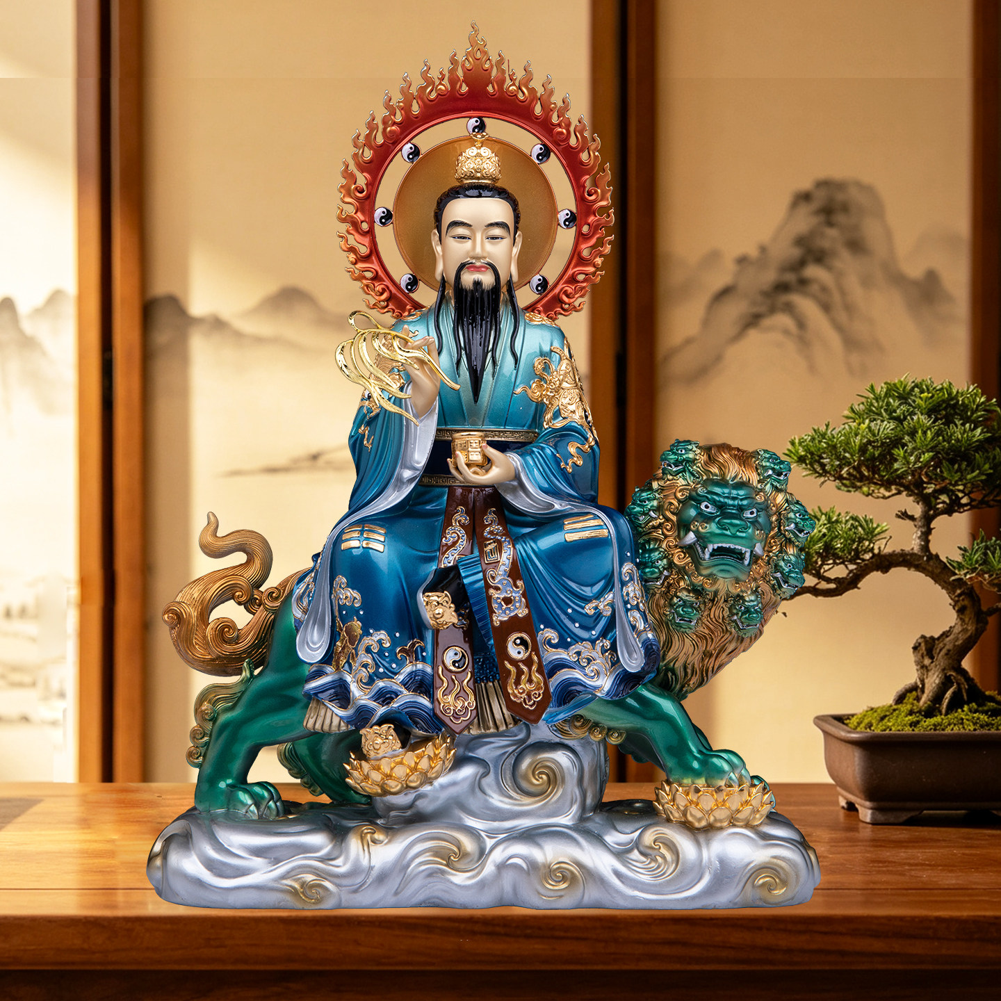 九头狮太乙救苦天尊铜像供奉