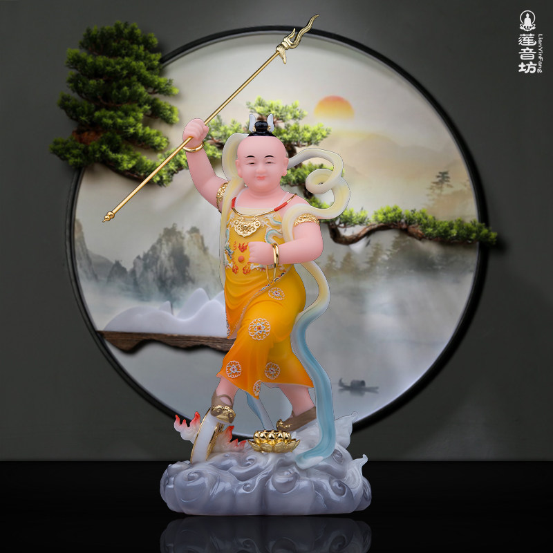 树脂汉白玉石哪吒神像摆件