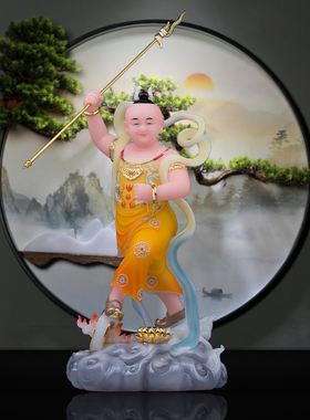 树脂汉白玉石哪吒神像摆件