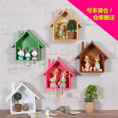 复古怀旧家居墙面玄关装 饰品壁挂木质小房子装 饰品置物架墙饰挂件