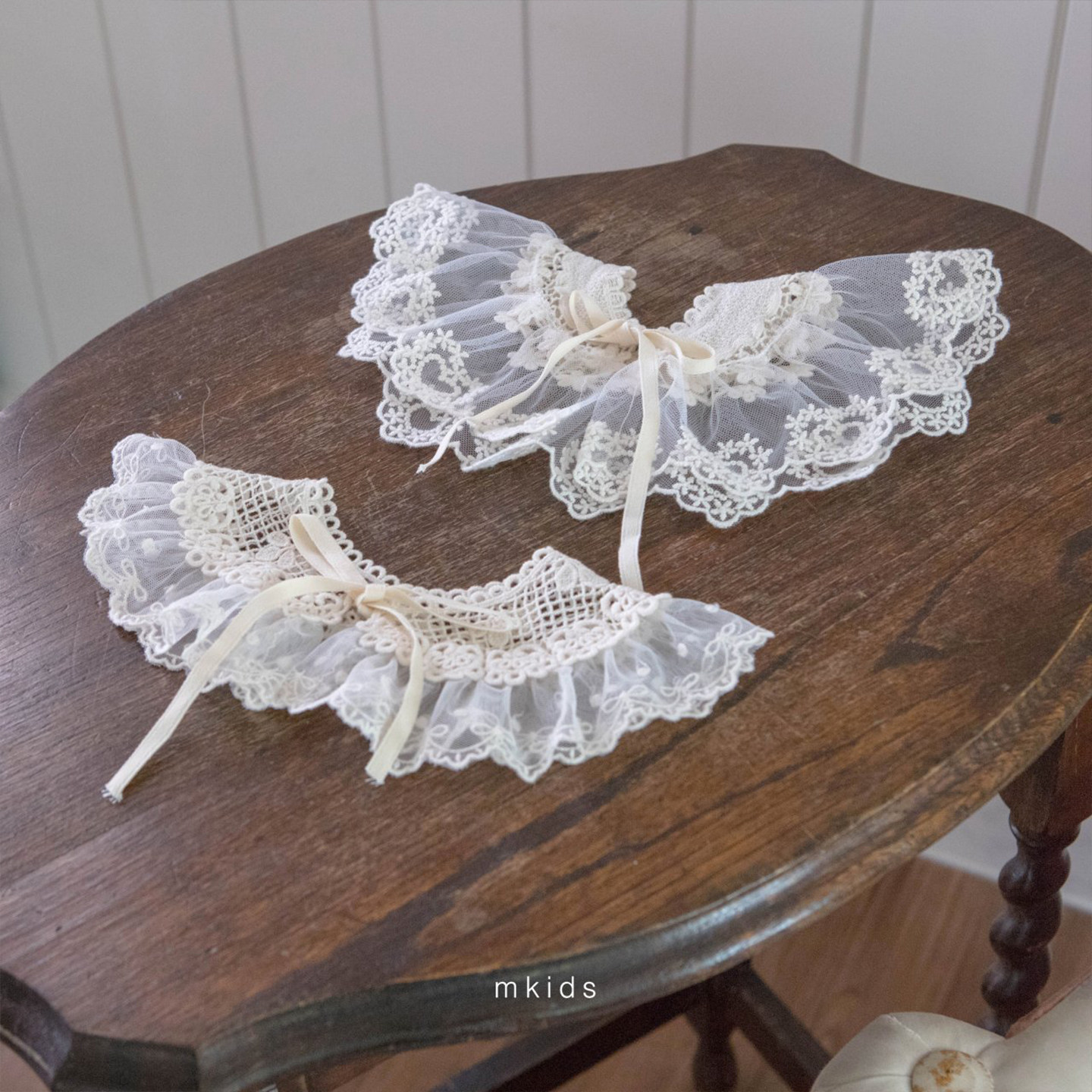 韩国进口婴幼儿童蕾丝花边假领子系带蝴蝶结百搭叠穿外搭装饰领