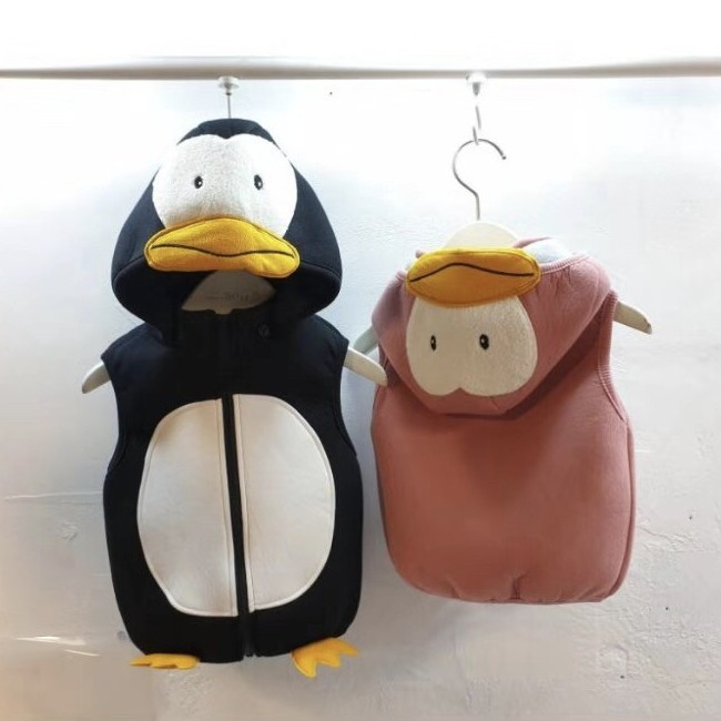 现货韩国进口童装19秋男女宝宝婴幼儿童卡通企鹅连帽背心马甲5167