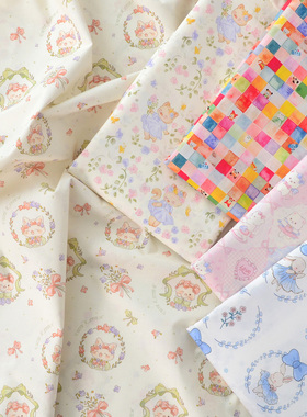 纯棉布料60支府绸手工DIY衣服服装宝宝裙子卡通全棉面料卡通猫猫