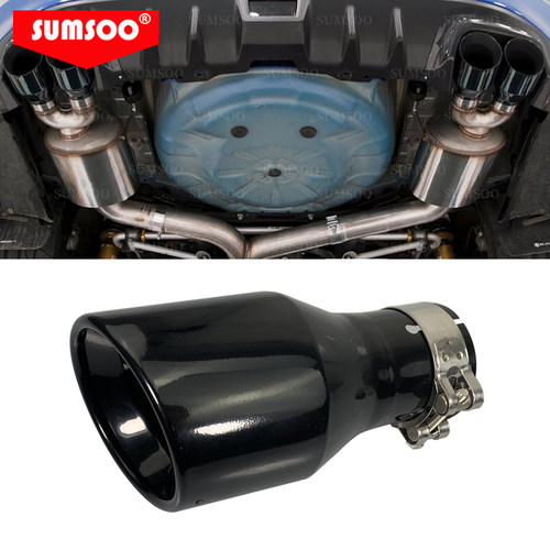 SUMSOO汽车改装排气管尾喉双层卷边不锈钢单出尾嘴镀黑银色