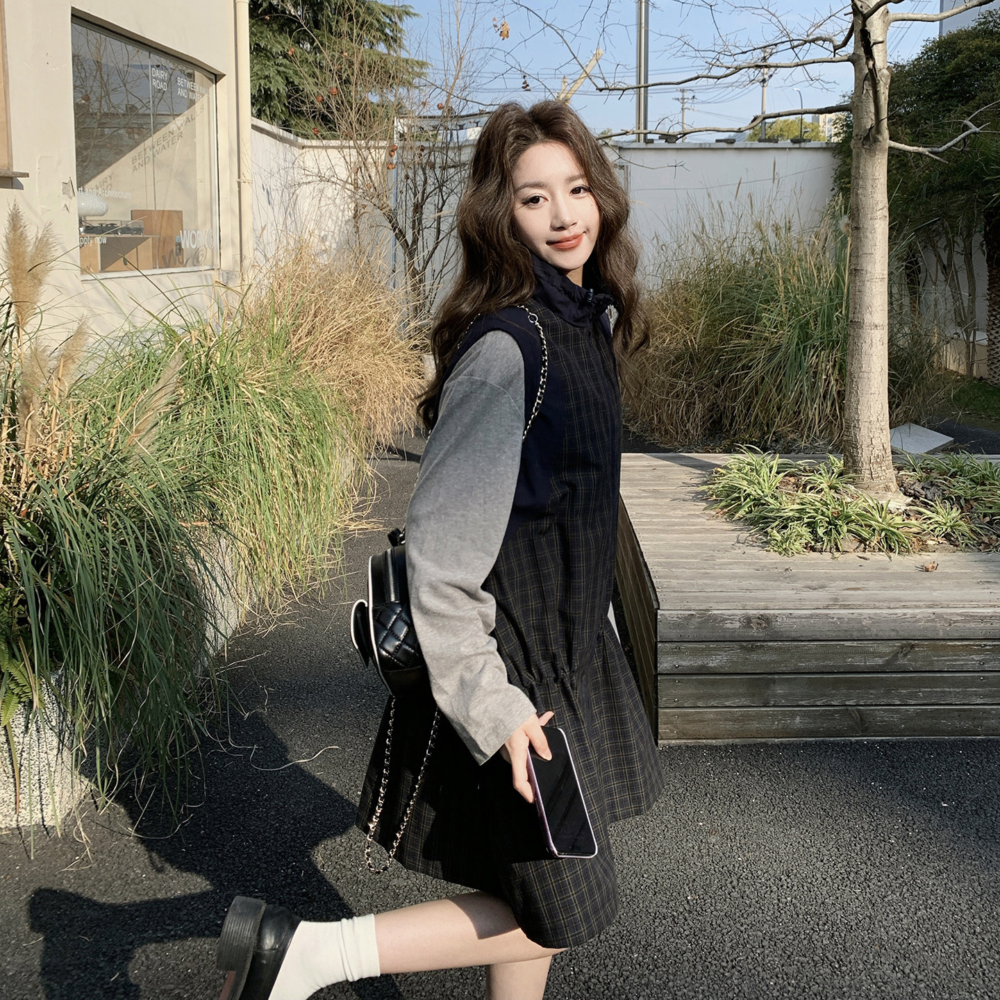 大货已出春季新款拼接格子无袖背心裙抽绳连衣裙7281-P135控218，女装连衣裙，浙宝133