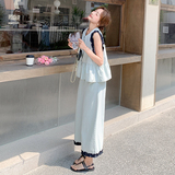 木耳边拼接牛仔马甲套装女2025夏季新款韩系休闲减龄阔腿裤两件套，商品下架区，浙宝133