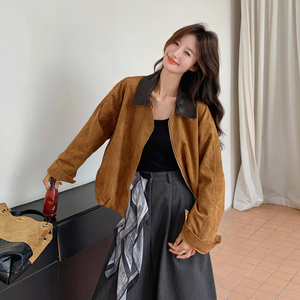 现货 数据好 秋季新款拼接麂皮外套7033P155k238，女装短外套，浙宝133