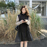 大货已出春季新款拼接格子无袖背心裙抽绳连衣裙7281-P135控218，女装连衣裙，浙宝133