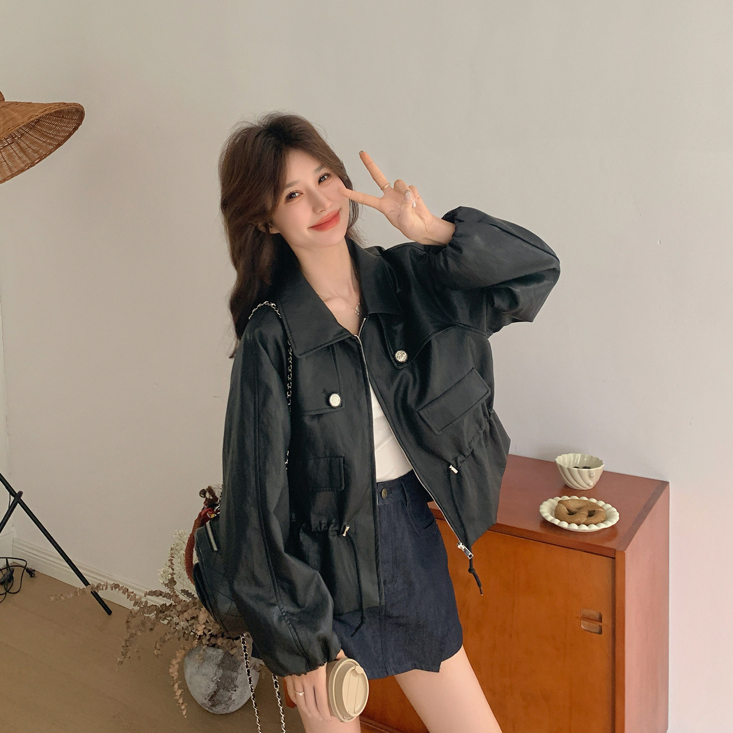 大货已出春季新款收腰PU皮衣外套7270P155控238,女装皮衣,浙宝133