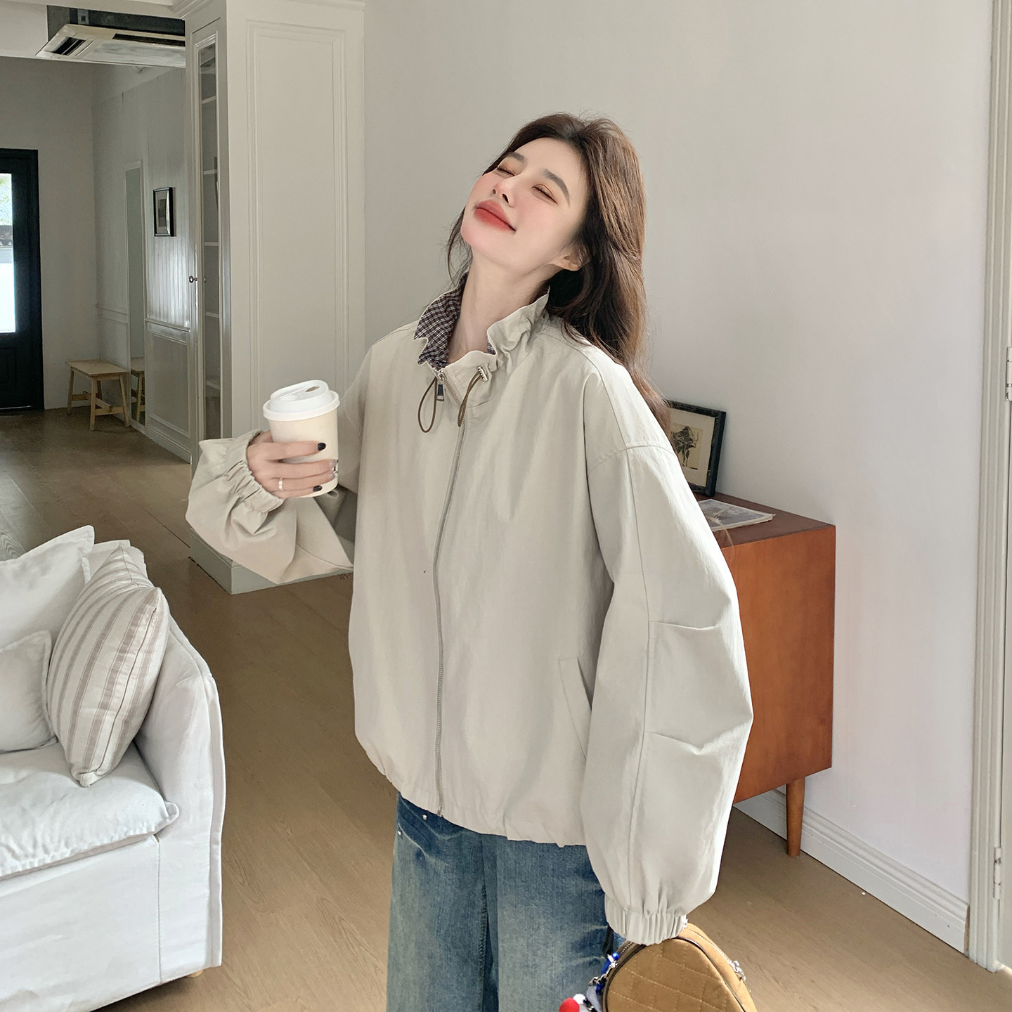 春季新款拼接抽绳花瓣领短外套7280-P165控268，女装短外套，浙宝133