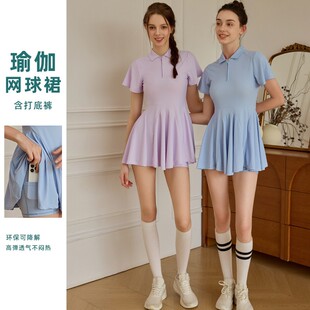 正肩Polo衫运动娃娃装高腰显瘦高尔夫网球裙防走光跑步短袖连衣裙