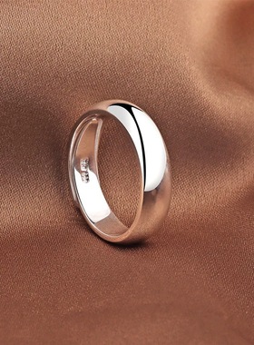s999足银光面素圈情侣戒指一对女男感简约开口不变色纯银对戒
