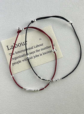 925纯银碎银子编织绳脚链女简约时尚气质手工编制可调节足饰F4083