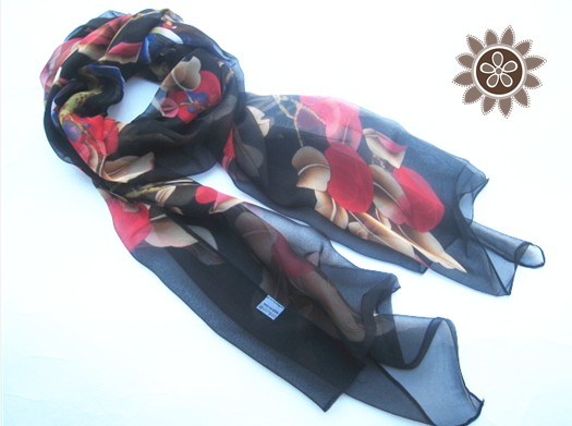 2件包邮实拍外单秋冬季丝巾樱桃图 chiffon silk feeing scarf