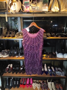 韩版紫色鱼鳞钉珠连衣裙 盖茨比风格礼服裙 女式弹力中裙